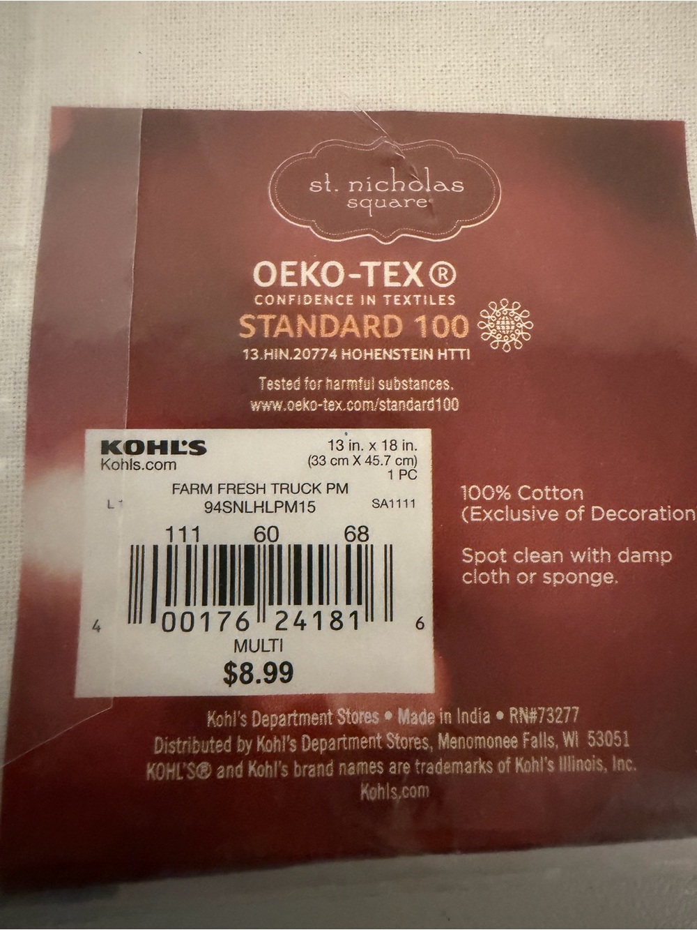 Kohl's Red and Gray Farm Fresh Holiday Placemat (4) - Picture 3 of 3